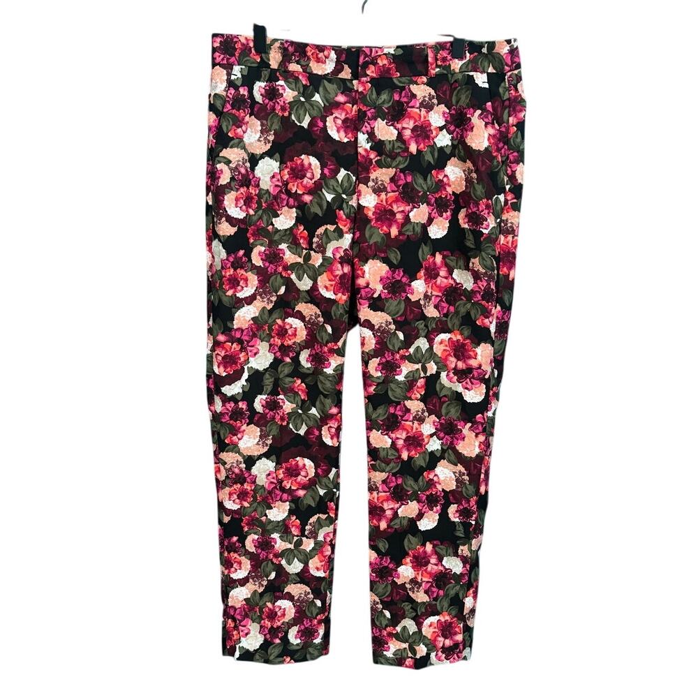 Banana Republic Avery Black & Pink Floral Ankle Dress Pant Women's 8